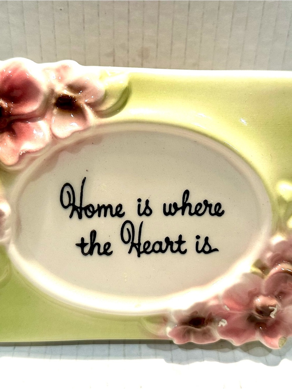 Vintage Ceramic Decorative Planter "Home is where the Heart is" - Green & Pink